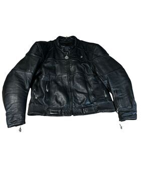 VTG Y2K Chrome Gear Leather Motorcycle Jacket Mens XXL Black Thinsulate Biker